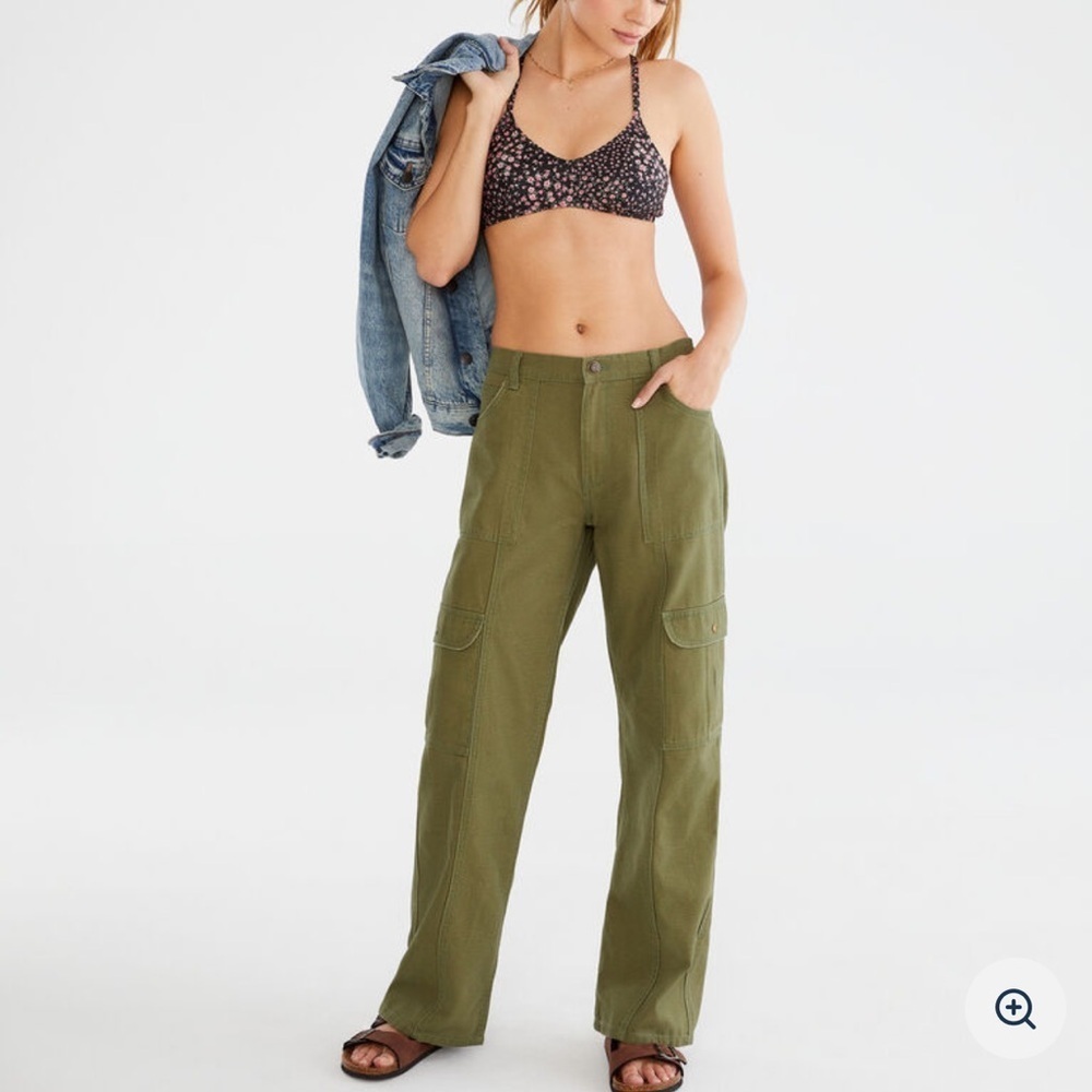 Aeropostale Utility Cargo Style Wide Leg Olive Green Pants